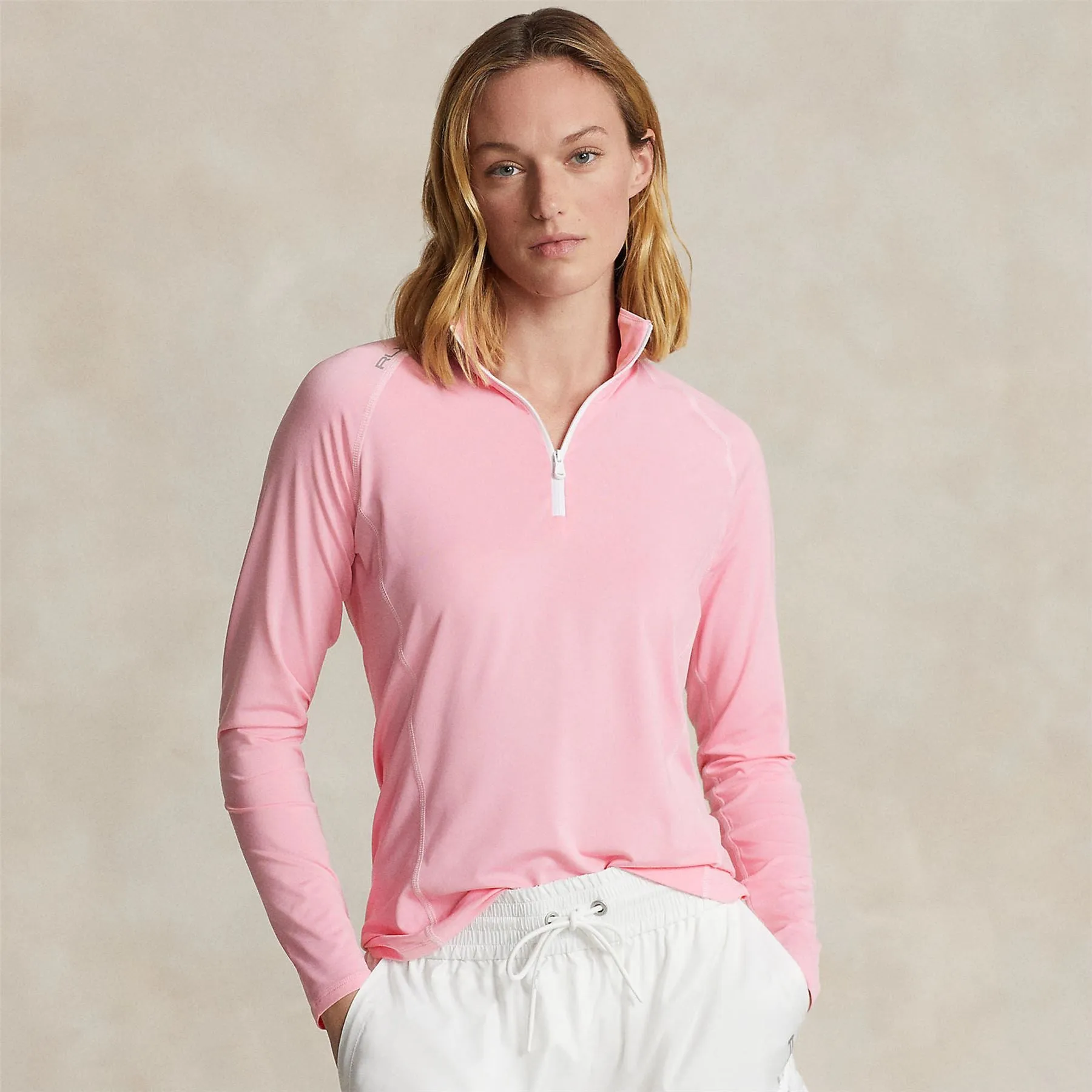 Womens Stretch Jersey Quarter Zip Pullover Course Pink/Ceramic White - SS24