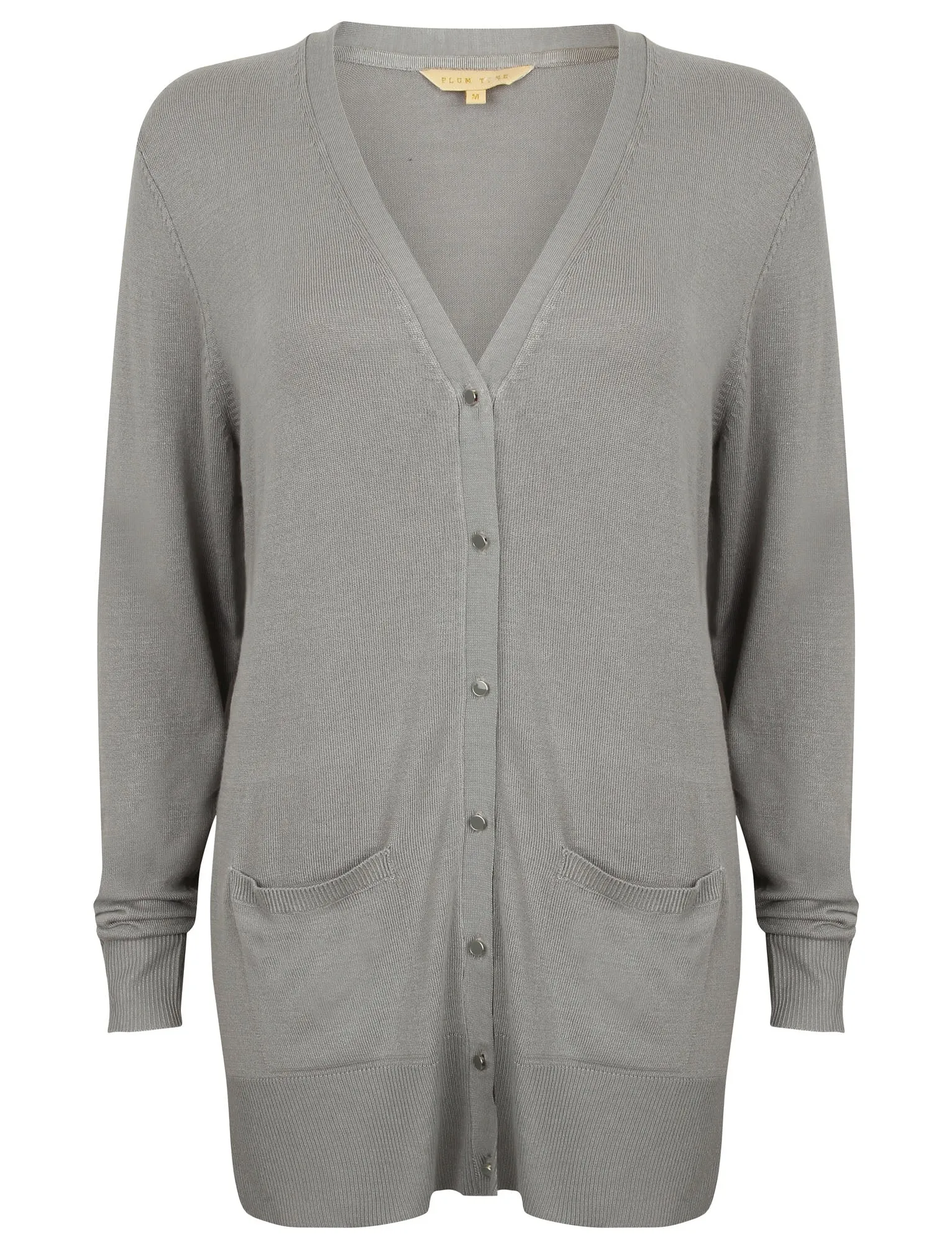 Wycliffe Button Up Cardigan in Light Grey Marl - Plum Tree