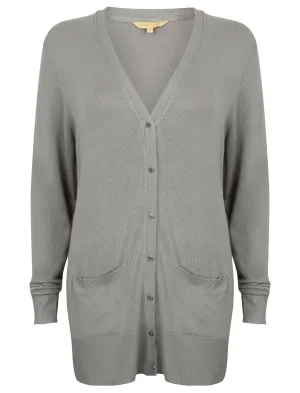 Wycliffe Button Up Cardigan in Light Grey Marl - Plum Tree